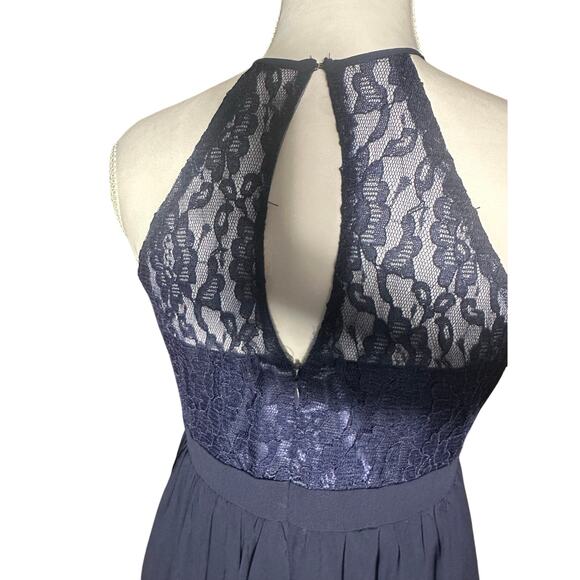 IEFIEL Navy Lace Halter Keyhole Back Full Maxi Skirt Size 14 Formal NWT Dress - Picture 4 of 10